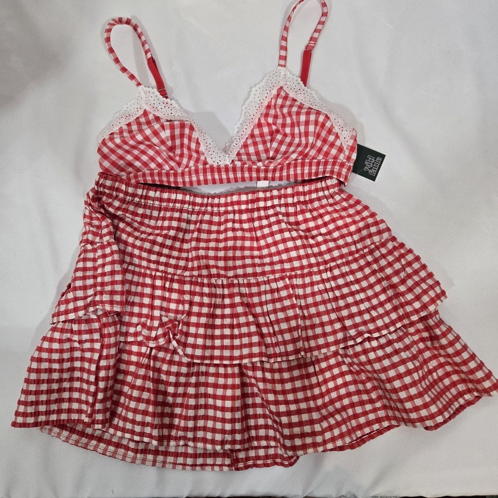Wild Fable Colsie Red Gingham Bralette Ruffle Mini Skirt Set XS S Coquette